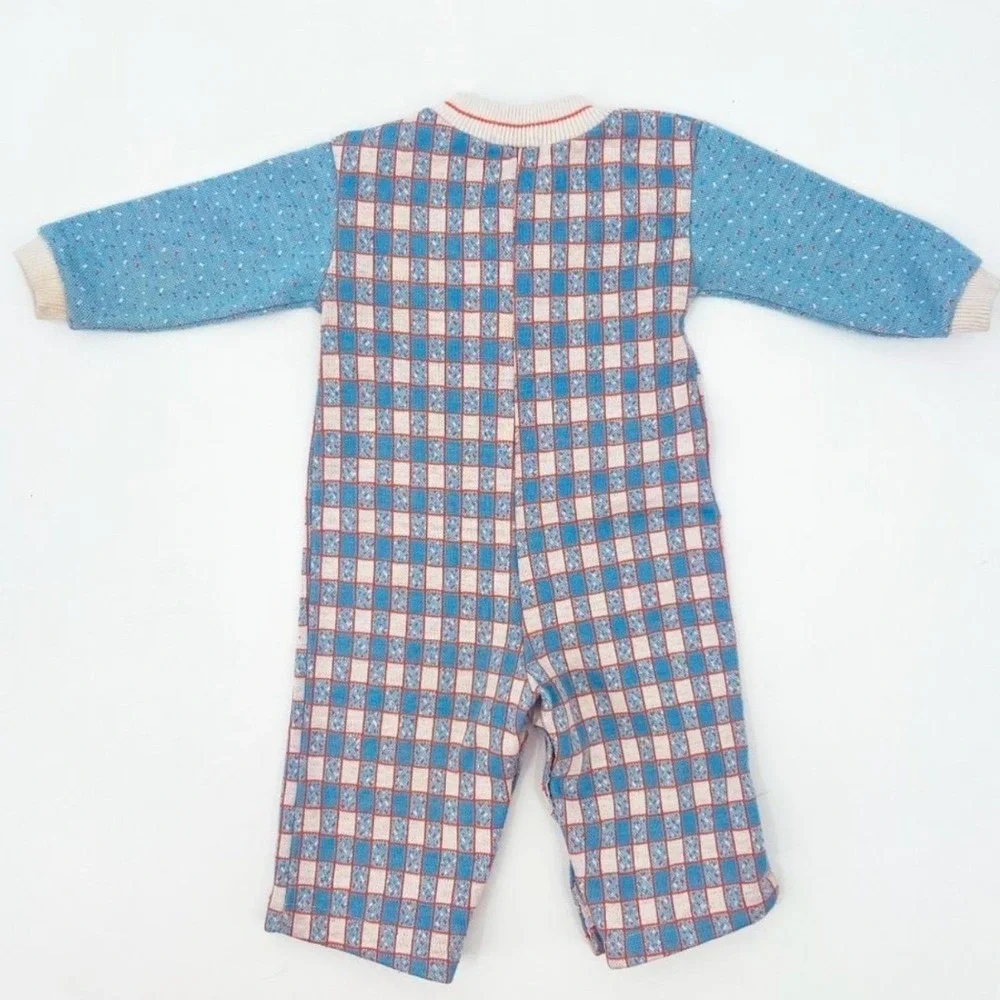 Vintage‎ Health-Tex Stantogs Baby Romper 12 Months Blue Orange Check Bunny USA